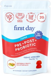 FIRST DAY Teens’ Gut Sustainer Tribiotic Gummies – 3-in-1 Prebiotic, Probiotic & Postbiotic Supplement – Supports Digestive, Skin, Oral & Immune Health, Nutrient Absorption & Growth – 30-Day Supply