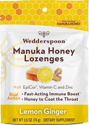 Wedderspoon Manuka Honey Immunity Lozenges, Lemon Ginger, 2.6 Oz (Pack of 1), Genuine New Zealand Honey, Boost Immunity Within Two Hours
